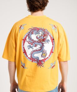 Alternative view of Jahr Marc London Cropped Unisex T-shirt in Yellow with Dragon Print