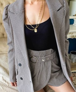 Alternative view of Jahr Marc London Oversized Blazer and Shorts Set in Check with Puff Sleeves