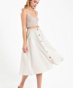 Alternative view of Dunipa Linen Skirt with Buttons in Beige