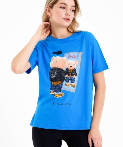 Alternative view of Dunipa Regular Fit Teddy Printed T-shirt in Blue