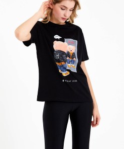 Alternative view of Dunipa Regular Fit Teddy Printed T-shirt in Black
