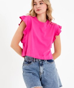 Alternative view of Dunipa Pleated Sleeve T-shirt in Pink