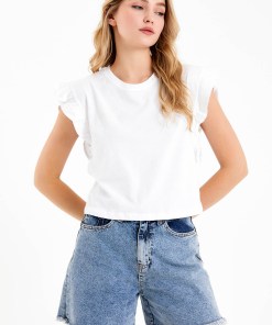 Alternative view of Dunipa Pleated Sleeve T-shirt in White