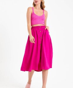 Alternative view of Dunipa Linen Skirt with Buttons in Pink