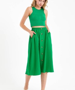 Alternative view of Dunipa Linen Skirt with Buttons in Green