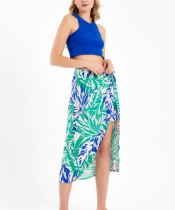 Alternative view of Dunipa Leaf Detailed Slit Skirt in Blue