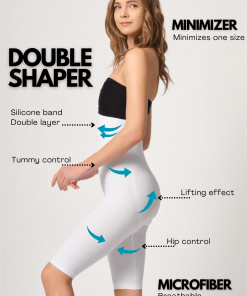 Alternative view of M,I High Waist Double Body Shaper Shorts in White / Code  2044