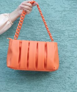 Alternative view of DSN 5843 Pleated Shoulder Bag with Chain in Orange
