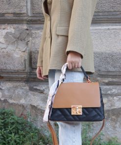 Alternative view of DSN 5973 Top Handle Bag with Scarf in Black Tan