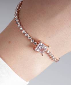 Alternative view of Dunipa BR1008 Silver Zircon Bracelet in Rose Colour