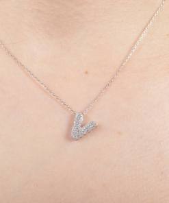 Alternative view of Dunipa NC1019 Silver Letter V Necklace