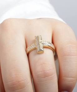 Alternative view of Dunipa RN1007 Silver Cross Ring - Gold Colour