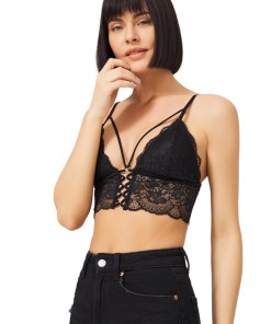 Alternative view of Cottonhill Lace Detailed Triangle Bralet in Black