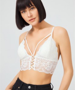 Alternative view of Cottonhill Lace Detailed Triangle Bralet in Cream