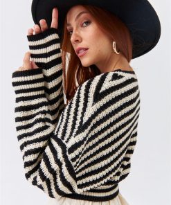 Alternative view of Dunipa Crew Neck Striped Knitwear in Black