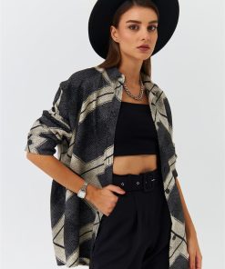 Alternative view of Dunipa Oversized Patterned Shirt in Anthracite