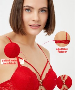 Alternative view of Cottonhill Lace Women Bra with Chain Detail, Adjustabel and Padded - Red