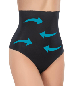 M,I Laser-Cut High Waist Tummy Control Thong Shapewear in Black / Code 2720