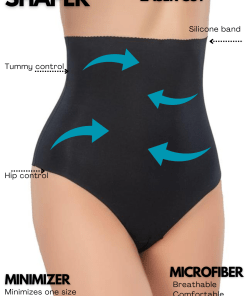 Alternative view of M,I Laser-Cut High Waist Tummy Control Thong Shapewear in Black / Code 2720