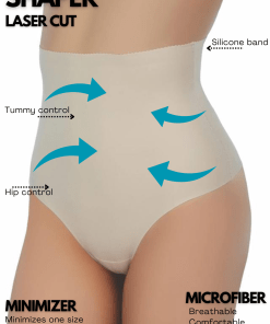 Alternative view of M,I Laser-Cut High Waist Tummy Control Thong Shapewear in Skin / Code 2720