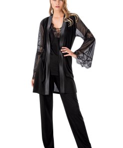 Alternative view of FLZ Top & Shirt & Pants Pajamas Set, Black - Code 3156