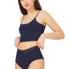 Cottonhill High Waisted Laser Cut Seamless Bikini Women Panty with Patterned Waistband - Navy Blue