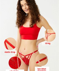 Alternative view of Cottonhill Rhinestone Detailed Women Thong with Adjustable Waistband Adjustable Waistband - Red