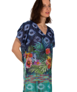 Alternative view of AKER Flower Printed Cotton Tunic Pareo, Navy Blue