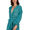 AKER Leaf Printed Kimono Pareo, Blue