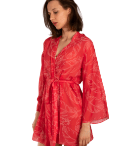 Alternative view of AKER Leaf Printed Kimono Pareo, Red