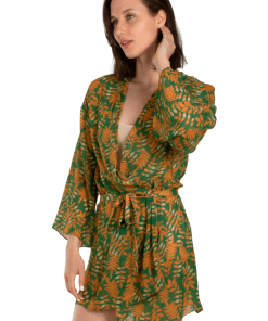 Alternative view of AKER Leaf Printed Kimono Pareo, Green