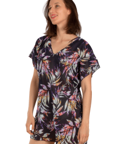 Alternative view of AKER Leaf Printed Cotton Tunic Pareo, Black