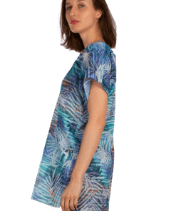 Alternative view of AKER Leaf Printed Cotton Tunic Pareo, Blue