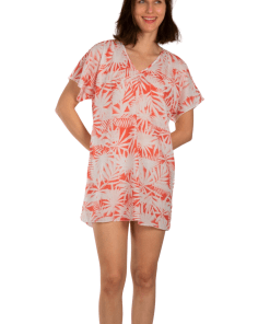 Alternative view of AKER Leaf Printed Cotton Tunic Pareo, Red