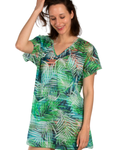Alternative view of AKER Leaf Printed Cotton Tunic Pareo, Green