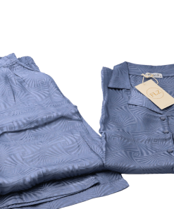Alternative view of FLZ Shirt & Pants Satin Pajamas Set, Blue - Code 8836