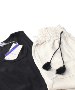 Alternative view of DOWRY Top & Pants Cotton Pyjamas Set, Black & Beige - Code 0850