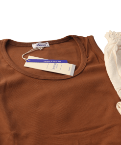 Alternative view of DOWRY Top & Pants Cotton Pyjamas Set, Brown & Beige - Code 0850