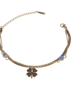 Alternative view of Dunipa Four Leaf Clover Steel Bracelet - Gold Color