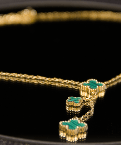 Alternative view of Dunipa Green Clovers Steel Necklace - Gold Color