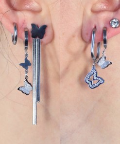Dunipa 6 Pieces Butterflies Stainless Steel Earrings - Silver Color
