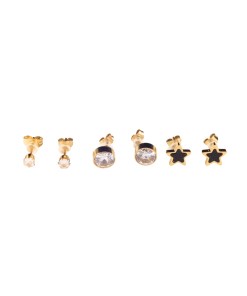 Alternative view of Dunipa 6 Pieces Stars and Stones Stainless Steel Earrings - Gold Color