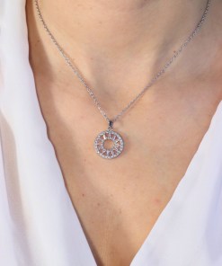 Dunipa Sun in Circle Stainless Steel Necklace - Silver Color