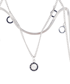 Alternative view of Dunipa Double Chains Roman Numerals and Circles Stainless Steel Necklace - Silver Color