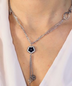 Dunipa Double Chains Clovers Stainless Steel Necklace - Silver Color