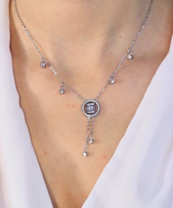 Alternative view of Dunipa Zircons and Circle Stainless Steel Necklace - Silver Color