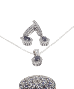 Dunipa 925 Carat Silver Necklace and Earrings Set with Zircon Stones Model 001 - Black