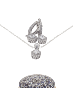 Dunipa 925 Carat Silver Necklace and Earrings Set with Zircon Stones Model 001 - Crystal