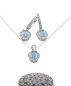 Dunipa 925 Carat Silver Necklace and Earrings Set with Zircon Stones Model 002 - Blue