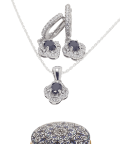 Dunipa 925 Carat Silver Necklace and Earrings Set with Zircon Stones Model 003 - Black